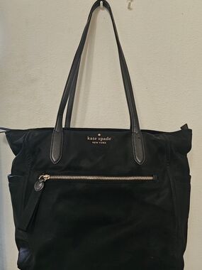 Kate Spade Black Medium Nylon Tote with gold hardware